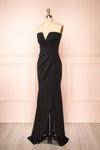 Zinnia Black Bustier Maxi Dress w/ Sparkling Slit | Boutique 1861 side view