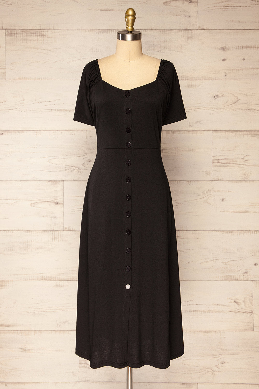Zoelisoa Black Buttoned Midi Dress | La petite garçonne front view 