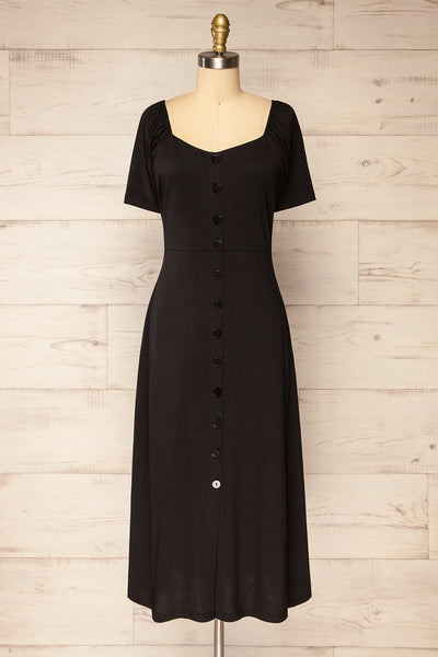 Zoelisoa Black Buttoned Midi Dress | La petite garçonne front view