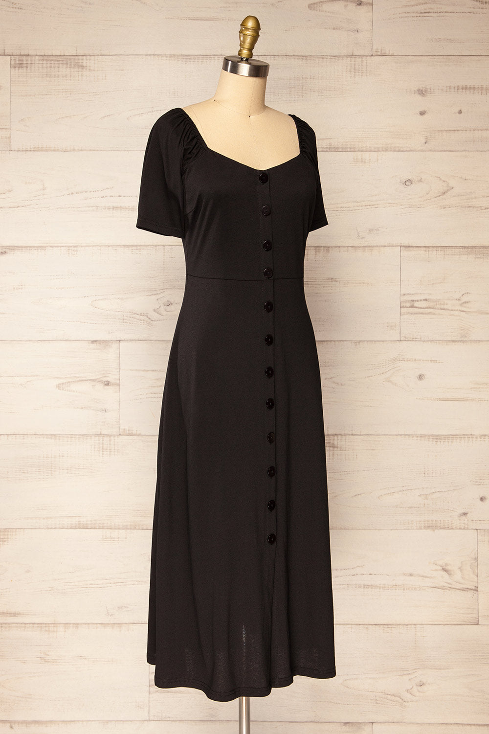 Zoelisoa Black Buttoned Midi Dress | La petite garçonne side view 