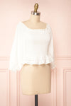 Zoelya White Ruched Crop Top with Frills | Boutique 1861 side view