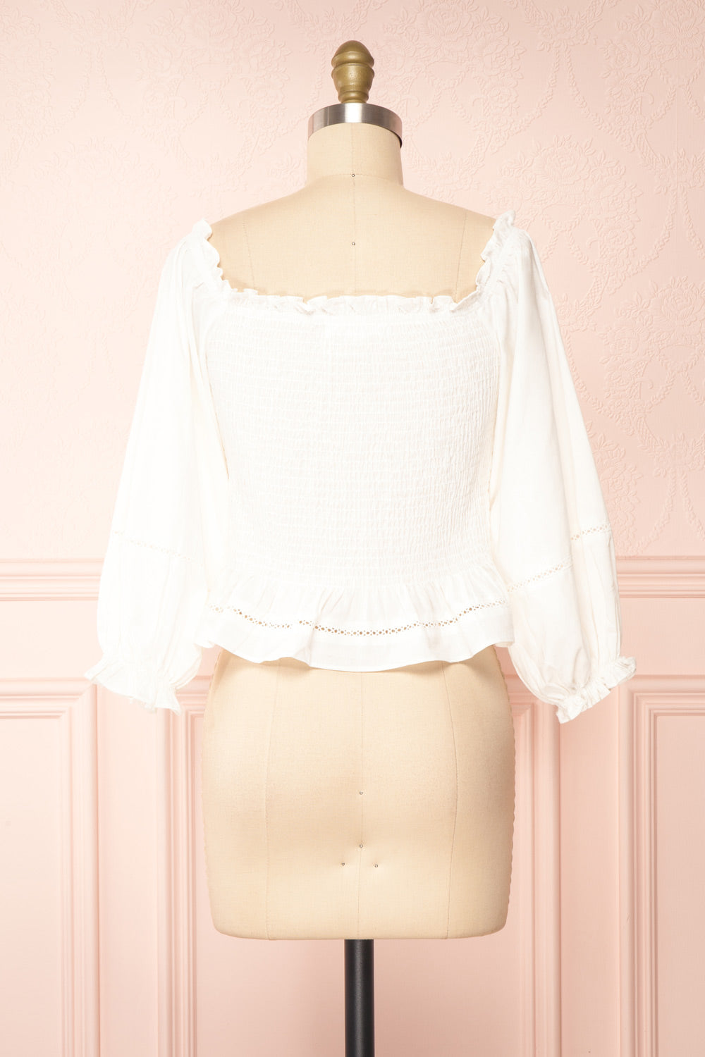 Zoelya White Ruched Crop Top with Frills | Boutique 1861 back view