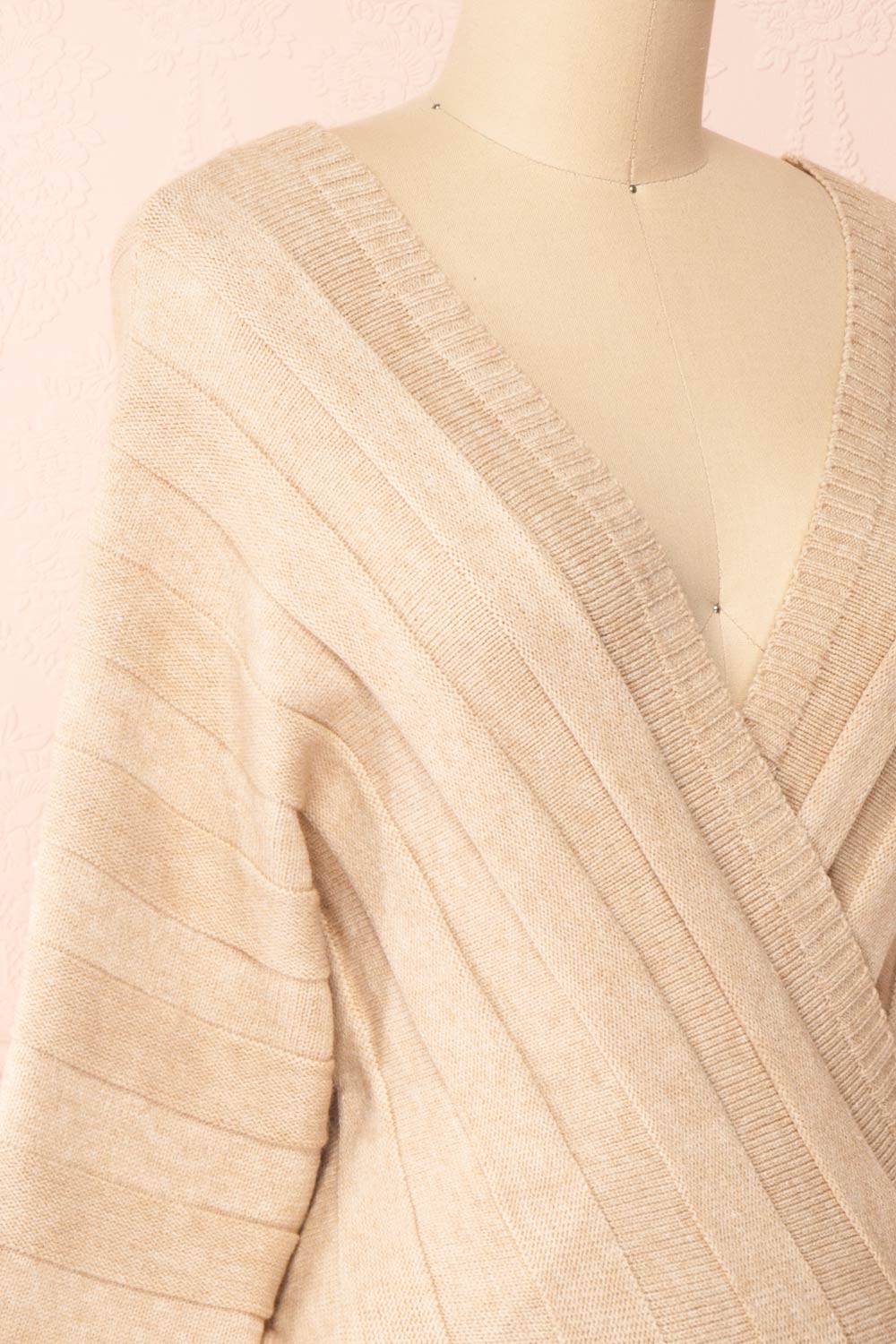 Zora Beige Long Sleeve Faux Wrap Crop Top | Boutique 1861 side close-up