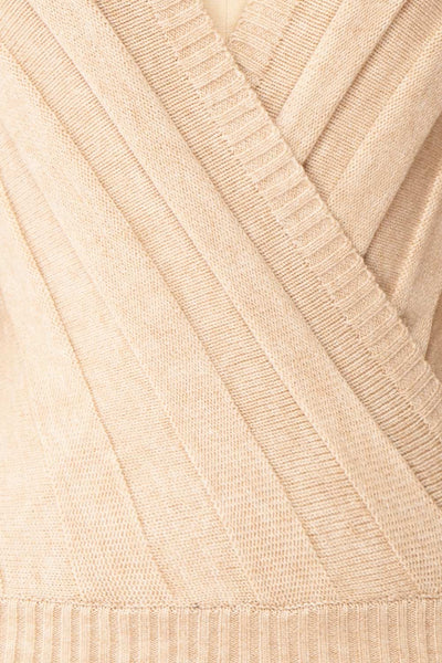 Zora Beige Long Sleeve Faux Wrap Crop Top | Boutique 1861 fabric