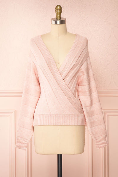 Zora Pink Long Sleeve Faux Wrap Crop Top | Boutique 1861 front view