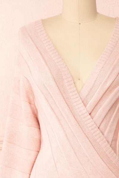 Zora Pink Long Sleeve Faux Wrap Crop Top | Boutique 1861 front close-up