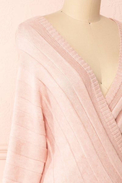 Zora Pink Long Sleeve Faux Wrap Crop Top | Boutique 1861 side close-up