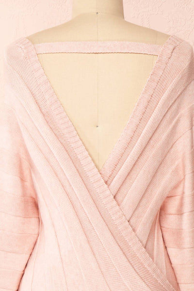 Zora Pink Long Sleeve Faux Wrap Crop Top | Boutique 1861 back close-up