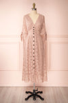 Zorina Pink Floral Lace Button-Up Midi Dress | Boutique 1861 front view