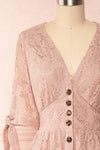 Zorina Pink Floral Lace Button-Up Midi Dress | Boutique 1861 front close-up