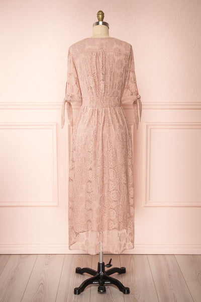 Zorina Pink Floral Lace Button-Up Midi Dress | Boutique 1861 back view