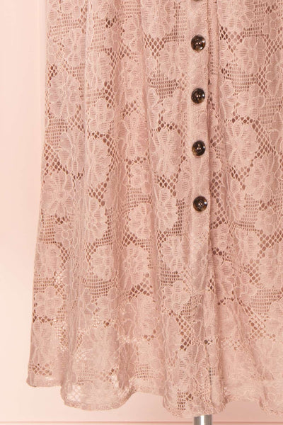 Zorina Pink Floral Lace Button-Up Midi Dress | Boutique 1861 bottom